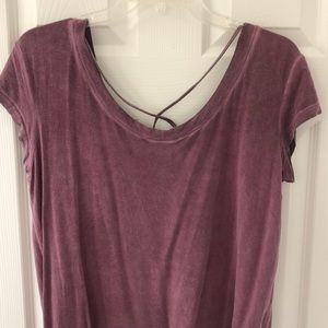wine colored AE tee with cross detailing